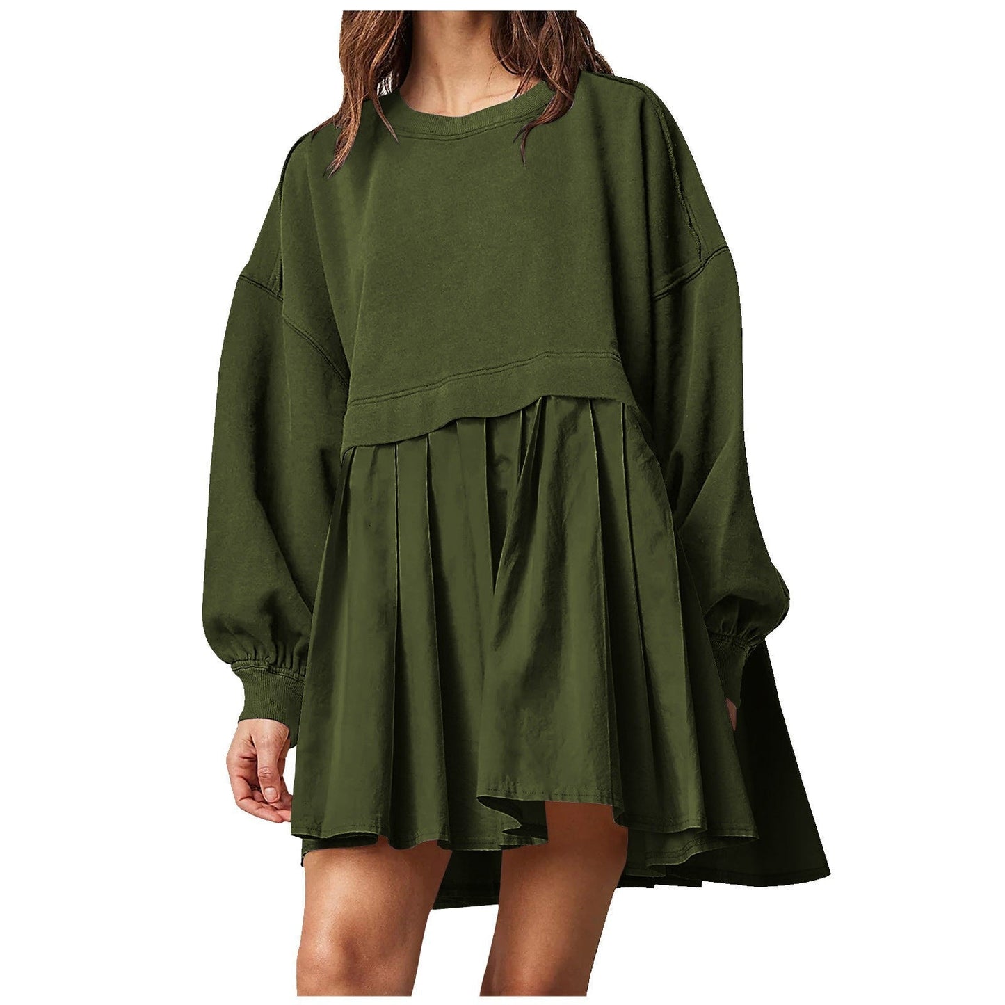 Aurora | Oversized Sweatshirt Kleid mit Plissee-Rock – Casual Mini-Look mit Rundhals und Bischofsärmeln