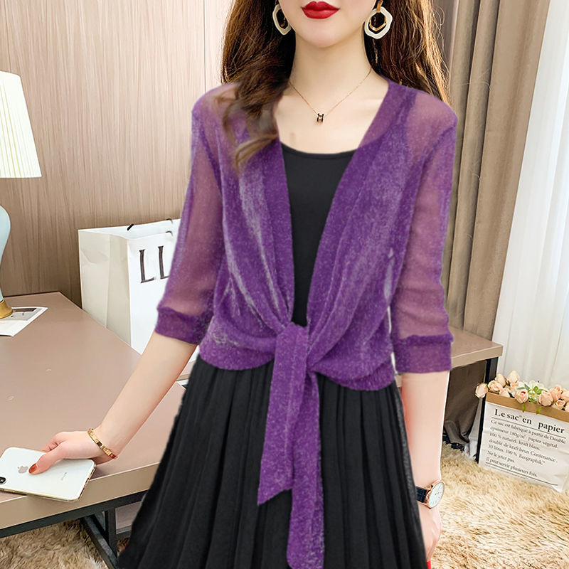 Damen Transparenter Cardigan Relaxed Fit mit Bindeband