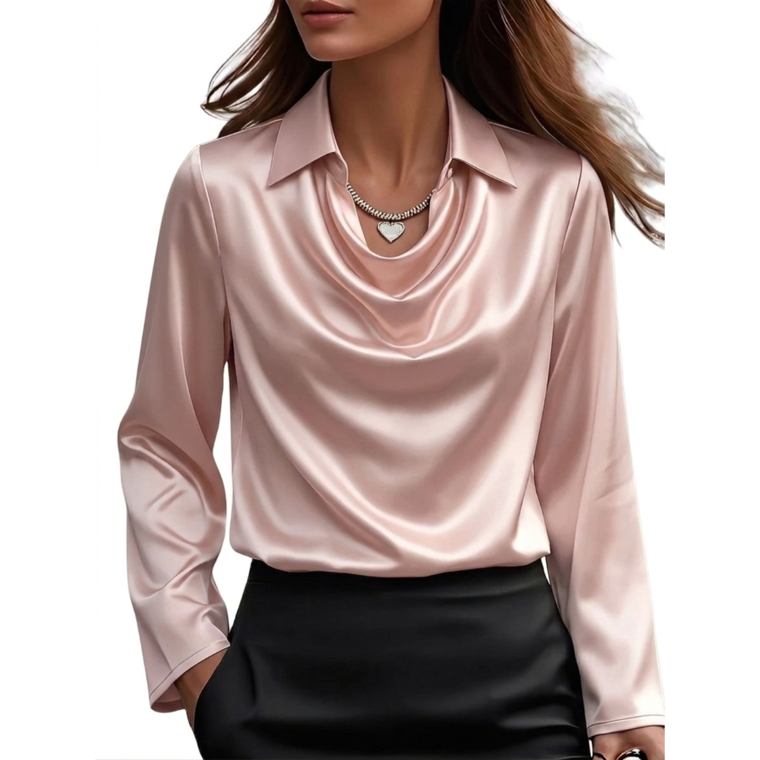 Damen Satinbluse Regular Fit Business Elegant Langarm