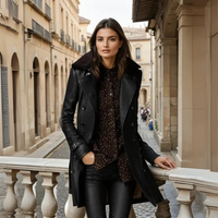 Damen Ledermantel Slim Fit Casual Winter Elegant