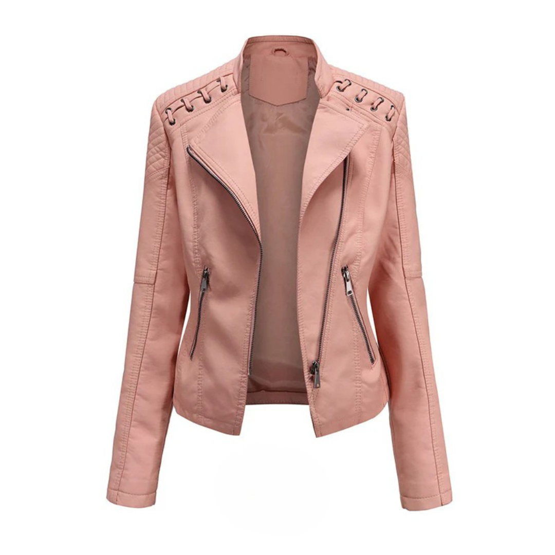 Damen Lederjacke Slim Fit Casual mit Flechtdetails