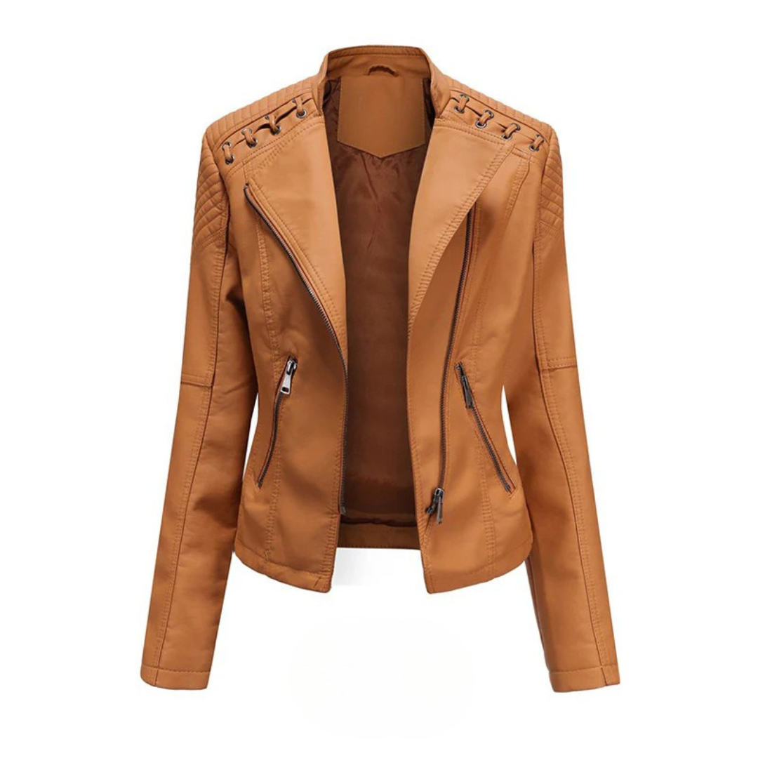 Damen Lederjacke Slim Fit Casual mit Flechtdetails
