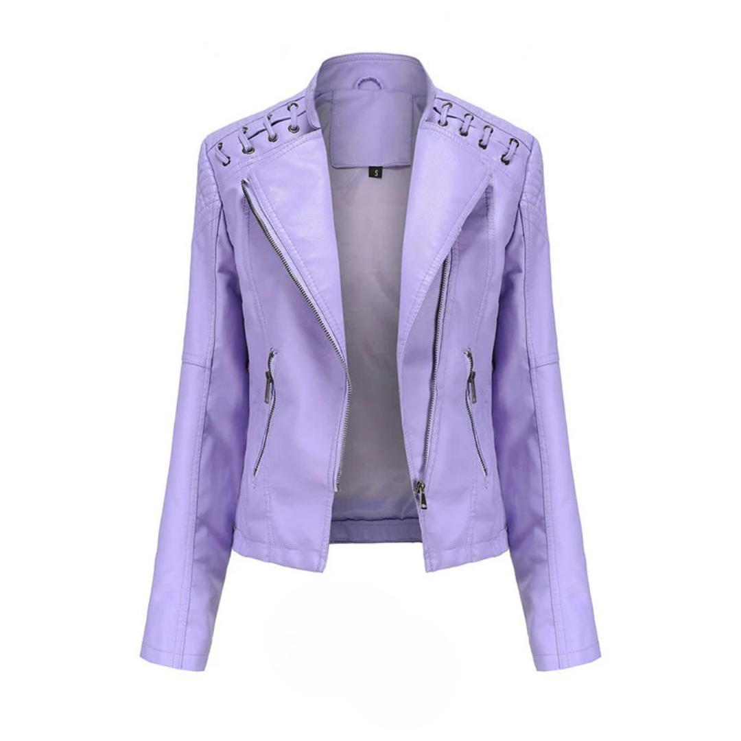 Damen Lederjacke Slim Fit Casual mit Flechtdetails