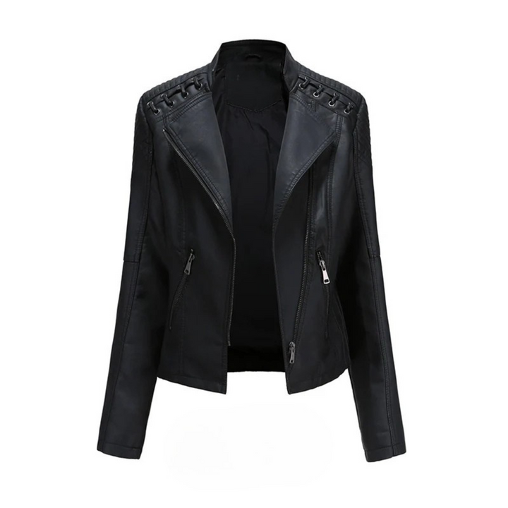 Damen Lederjacke Slim Fit Casual mit Flechtdetails