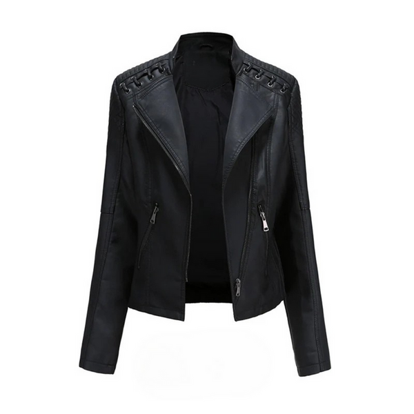 Damen Lederjacke Slim Fit Casual mit Flechtdetails