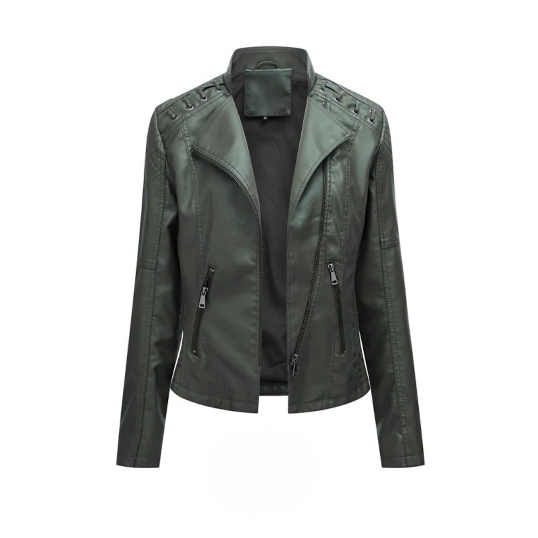 Damen Lederjacke Slim Fit Casual mit Flechtdetails
