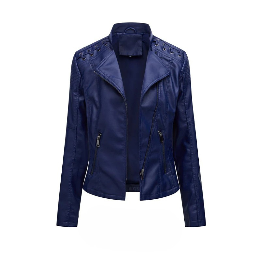 Damen Lederjacke Slim Fit Casual mit Flechtdetails