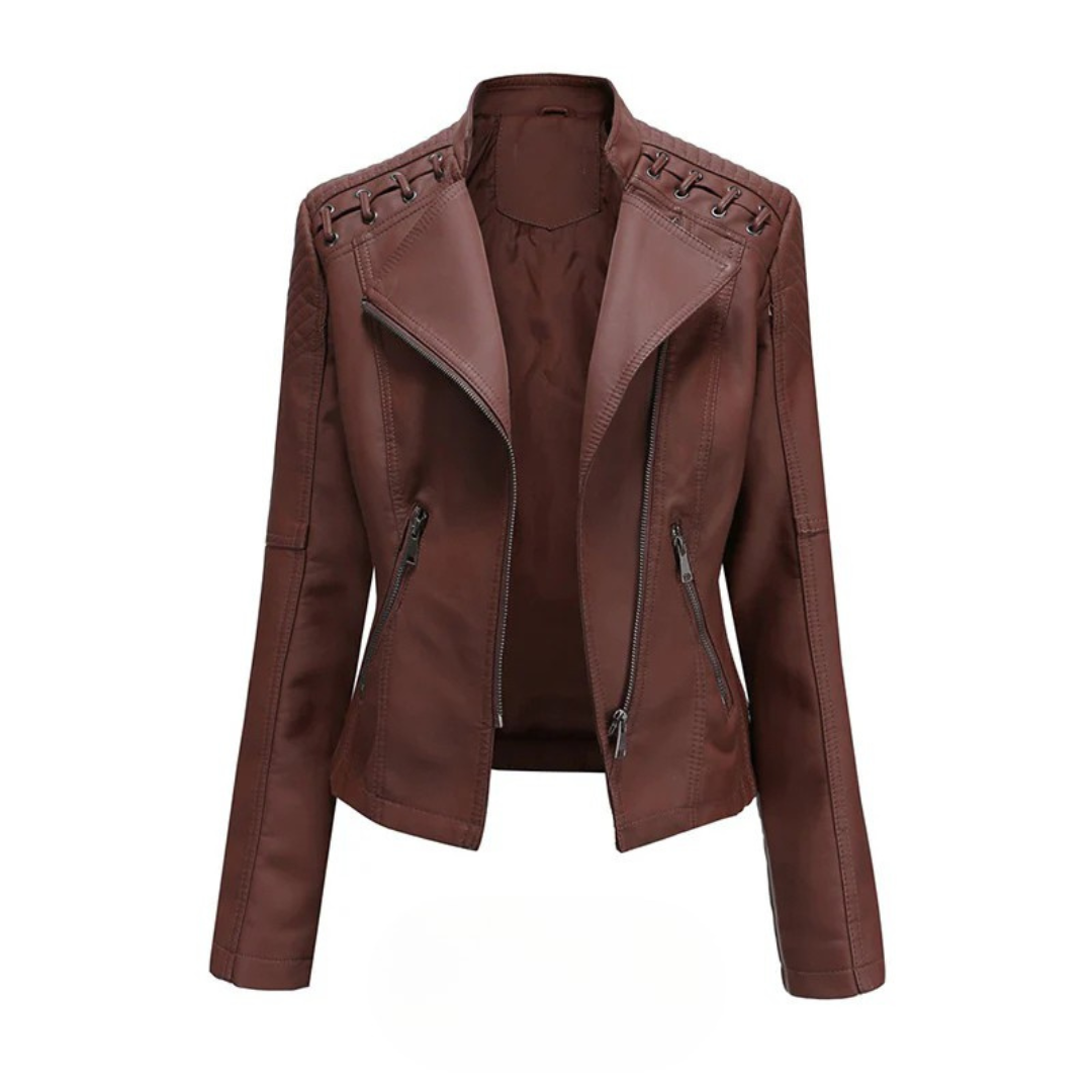 Damen Lederjacke Slim Fit Casual mit Flechtdetails