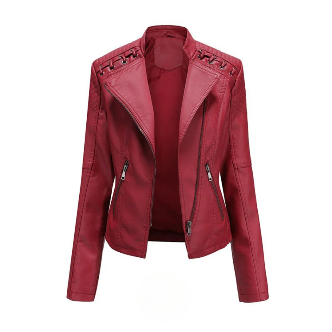 Damen Lederjacke Slim Fit Casual mit Flechtdetails