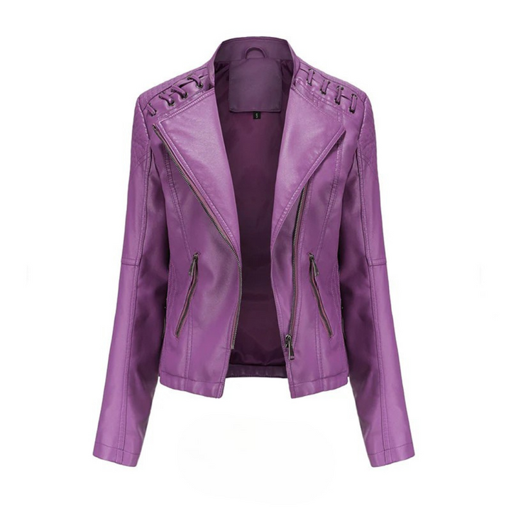 Damen Lederjacke Slim Fit Casual mit Flechtdetails