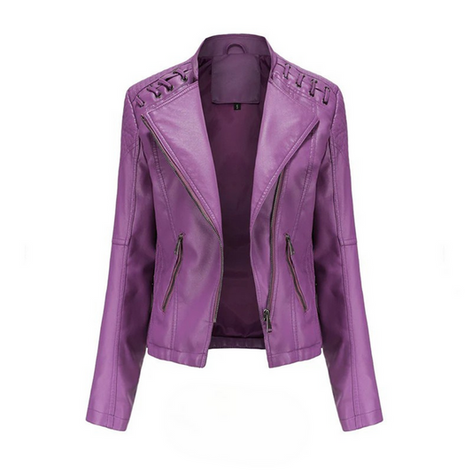 Damen Lederjacke Slim Fit Casual mit Flechtdetails
