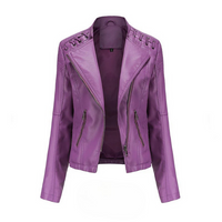 Damen Lederjacke Slim Fit Casual mit Flechtdetails
