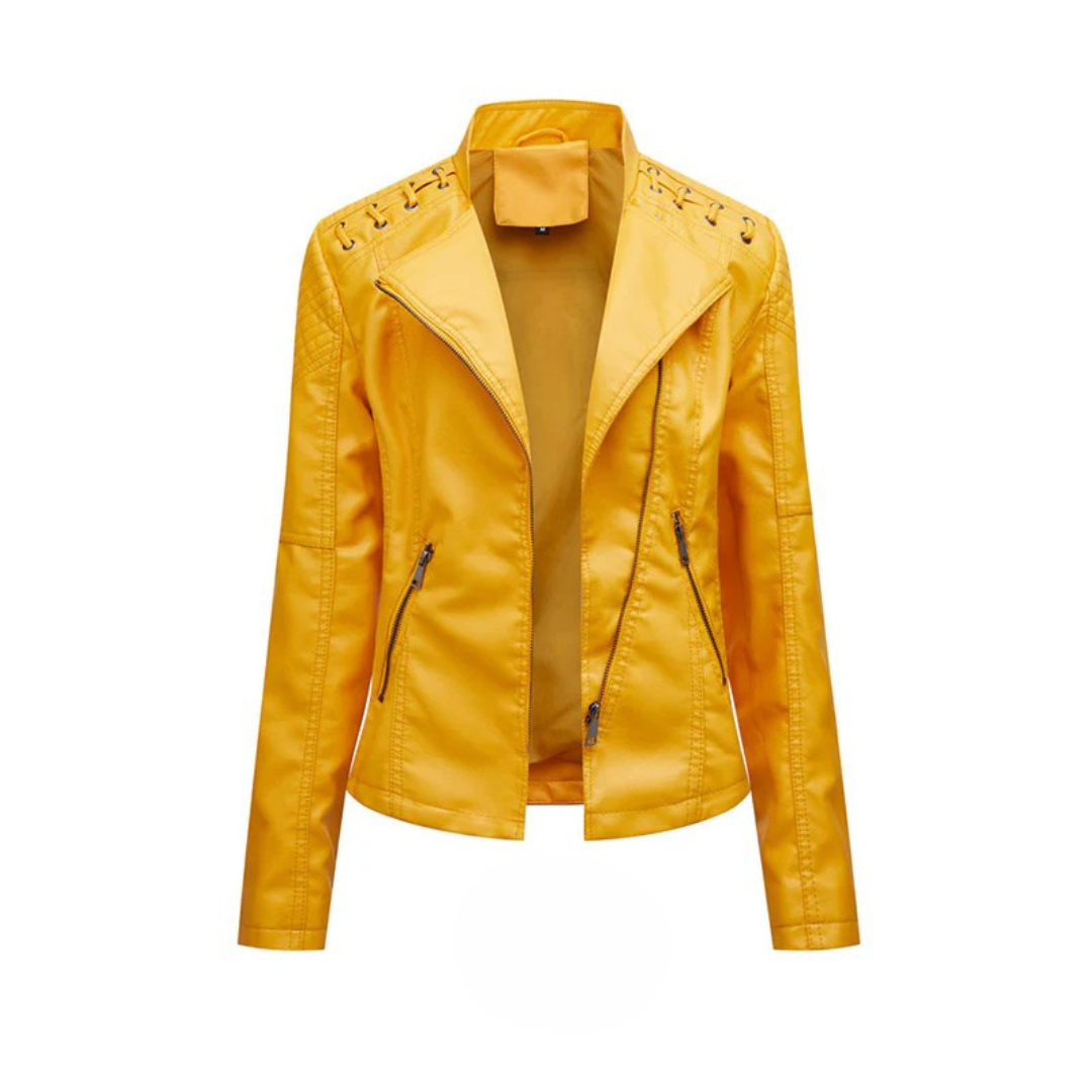 Damen Lederjacke Slim Fit Casual mit Flechtdetails