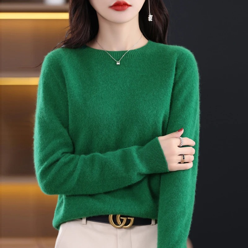 Damen Pullover Regular Fit mit Rundhalsausschnitt und Rippbündchen