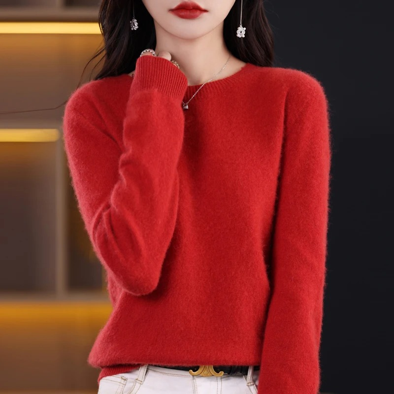 Damen Pullover Regular Fit mit Rundhalsausschnitt und Rippbündchen
