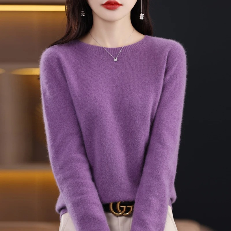 Damen Pullover Regular Fit mit Rundhalsausschnitt und Rippbündchen