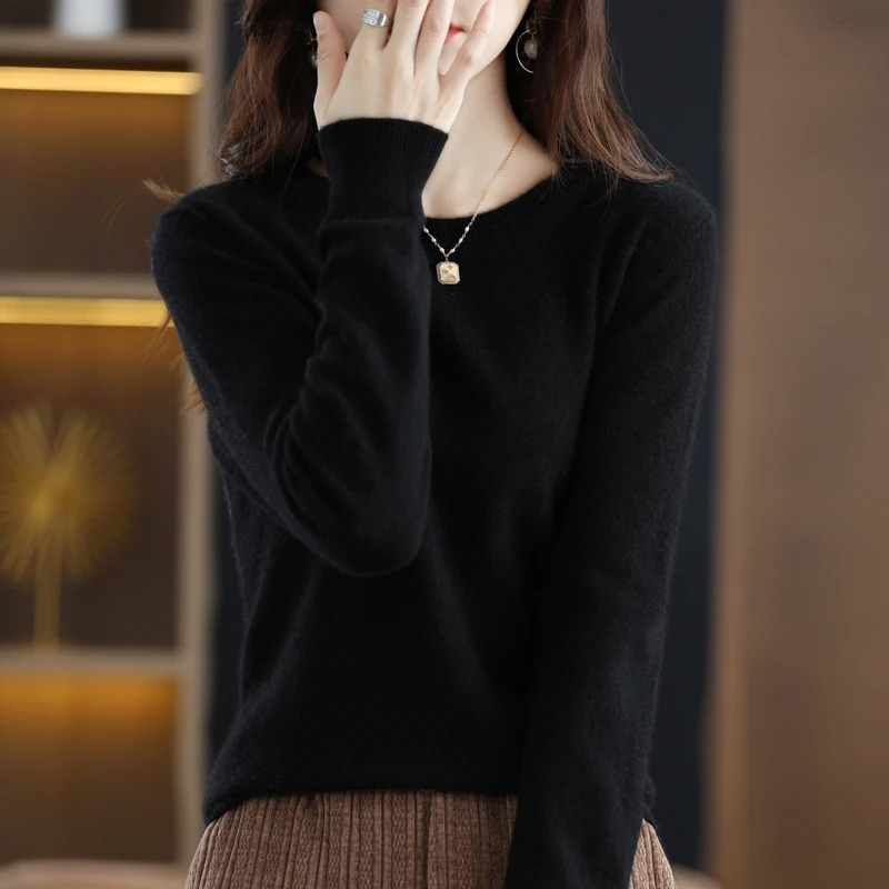Damen Pullover Regular Fit mit Rundhalsausschnitt und Rippbündchen
