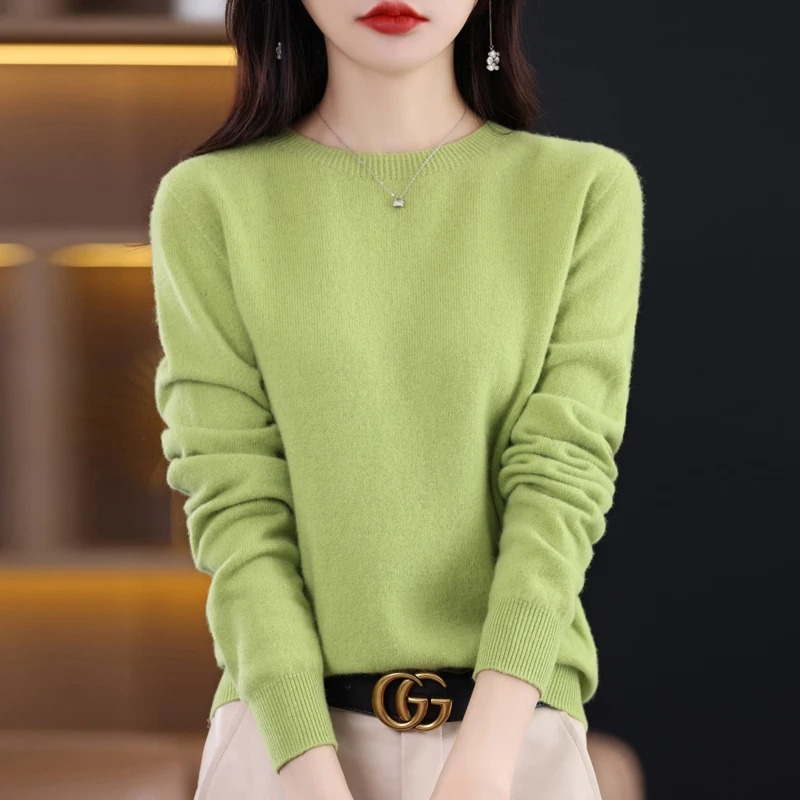 Damen Pullover Regular Fit mit Rundhalsausschnitt und Rippbündchen