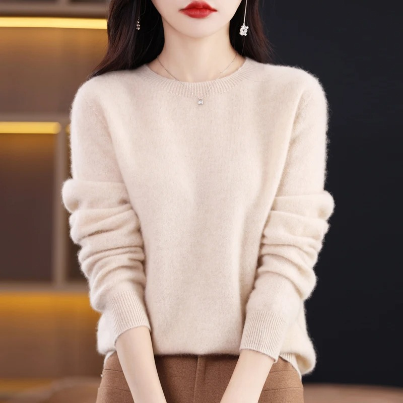 Damen Pullover Regular Fit mit Rundhalsausschnitt und Rippbündchen