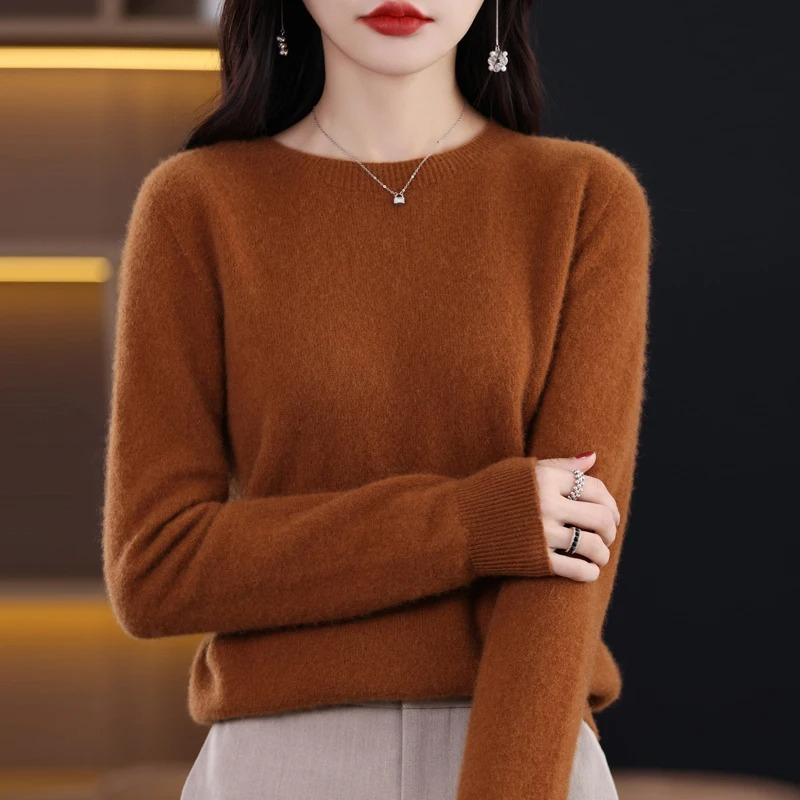 Damen Pullover Regular Fit mit Rundhalsausschnitt und Rippbündchen