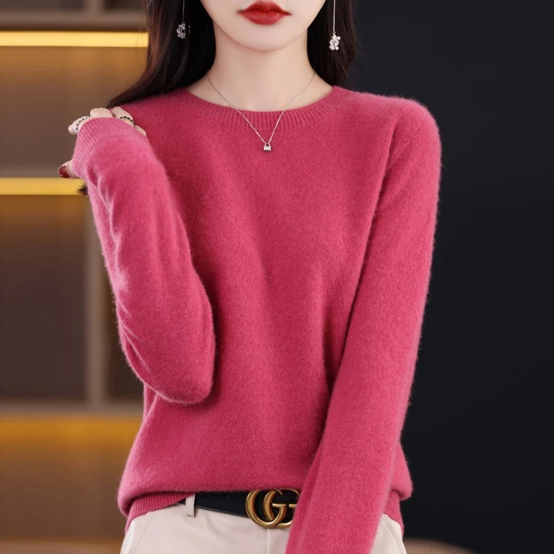 Damen Pullover Regular Fit mit Rundhalsausschnitt und Rippbündchen