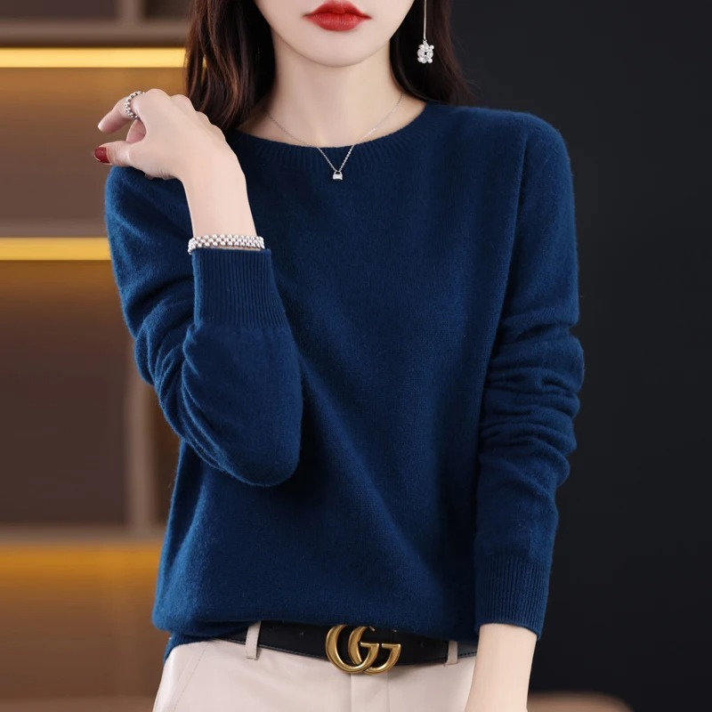 Damen Pullover Regular Fit mit Rundhalsausschnitt und Rippbündchen