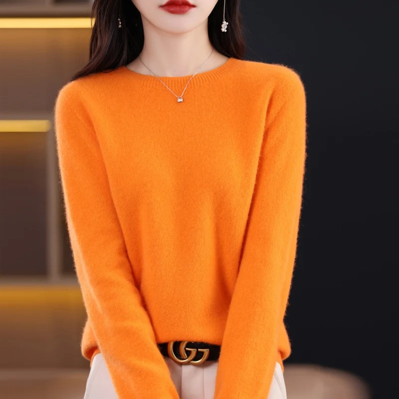 Damen Pullover Regular Fit mit Rundhalsausschnitt und Rippbündchen