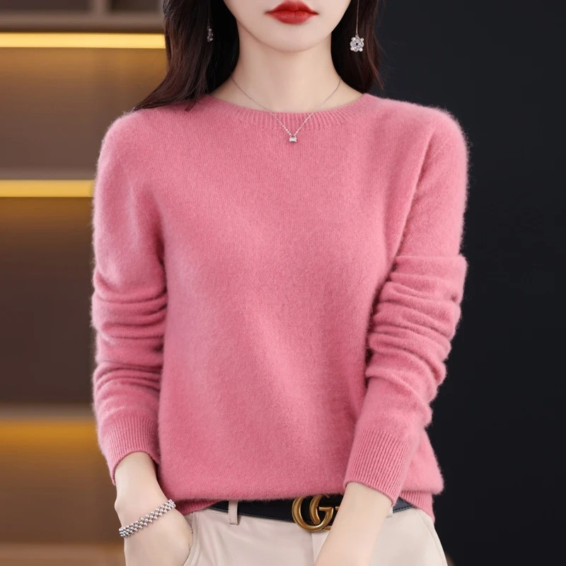 Damen Pullover Regular Fit mit Rundhalsausschnitt und Rippbündchen