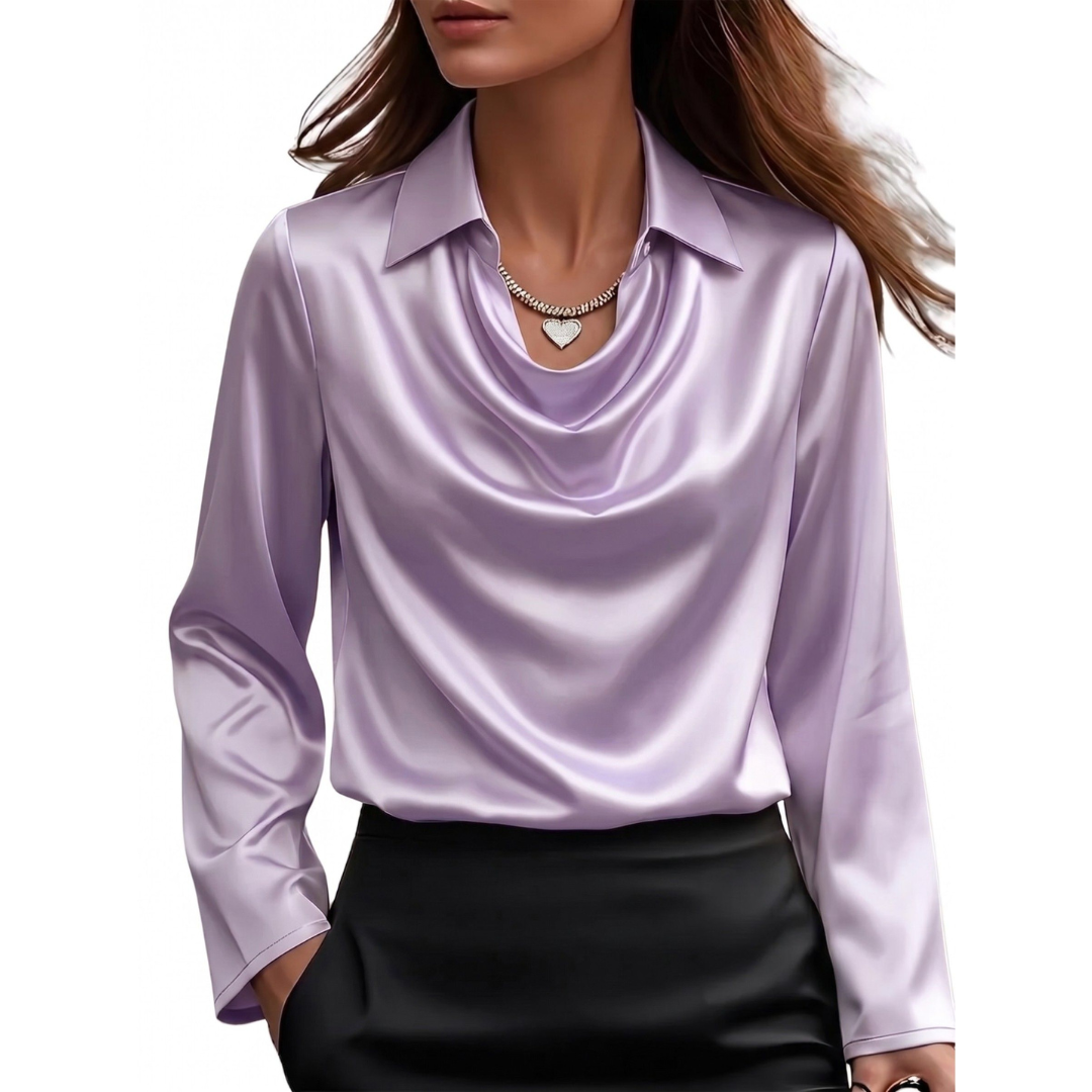 Damen Satinbluse Regular Fit Business Elegant Langarm