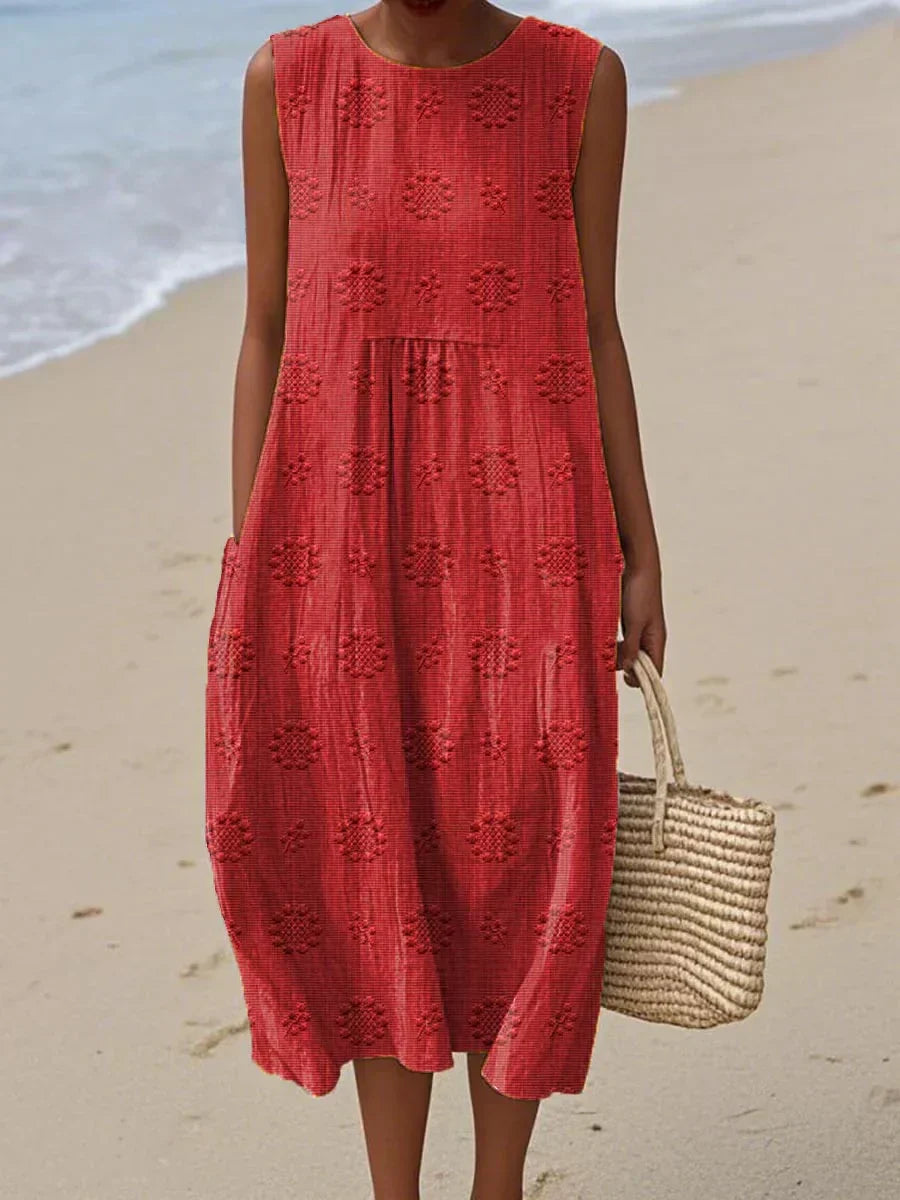 Belindy | Cotton Summer Dress | Ärmelloses Damenkleid aus Baumwolle mit Taschen & Rundhalsausschnitt – Luftig, Stilvoll & Alltagstauglich