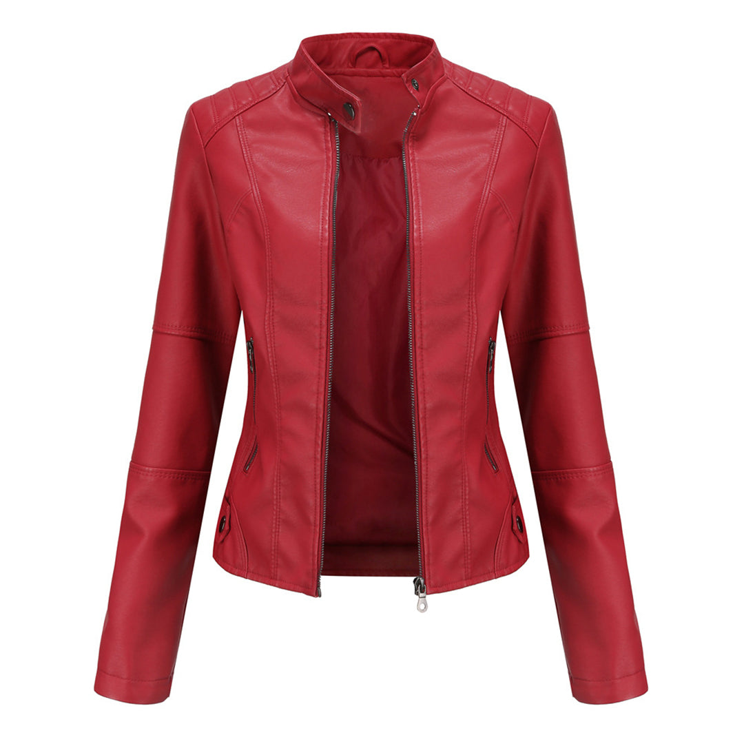 Damen Slim Fit Lederjacke Casual Elegant