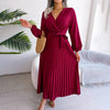 Ardena | Elegantes Damen-Maxikleid mit V-Ausschnitt, Taillengürtel und Plisseerock
