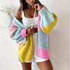 Damen Farbblock-Strickcardigan Oversize mit Patchwork-Design