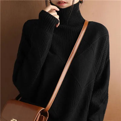 Damen Rippstrickpullover Relaxed Fit Freizeit Turtleneck