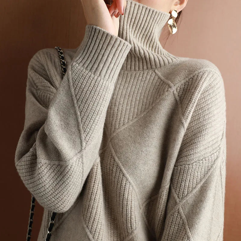 Damen Rippstrickpullover Relaxed Fit Freizeit Turtleneck