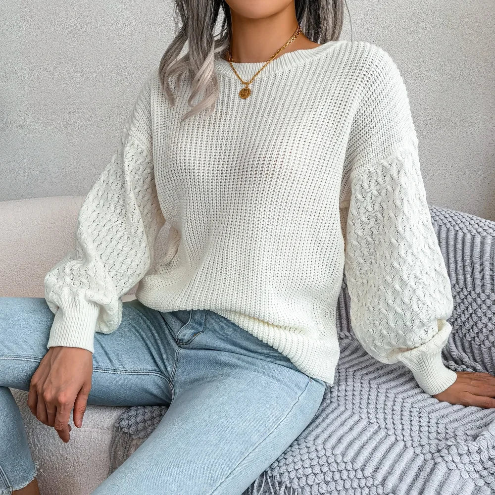 Damen Strickpullover Relaxed Fit mit Rundhalsausschnitt