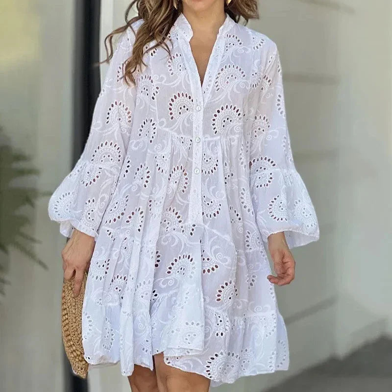 Bessy | Spitzenkleid für Damen mit Knopfleiste & Weiten Ärmeln im Boho-Stil