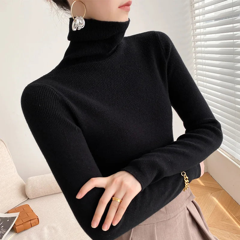 Damen Rollkragenpullover Slim Fit Winter