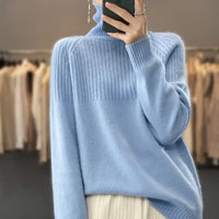 Damen Rippstrick-Rollkragenpullover Relaxed Fit