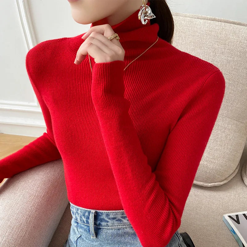 Damen Rollkragenpullover Slim Fit Winter