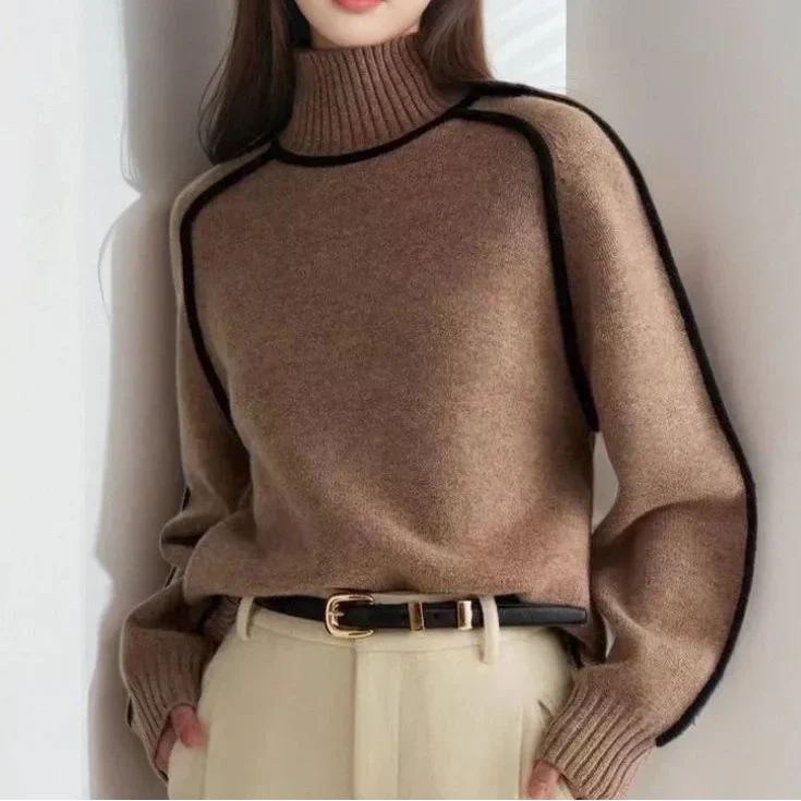 Damen Strickpullover Relaxed Fit Casual mit hohem Kragen