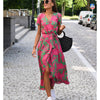 Zanya | Damen Wickel‑Maxikleid – V‑Ausschnitt, Kurzarm, Bindegürtel, Sommer‑Elegant