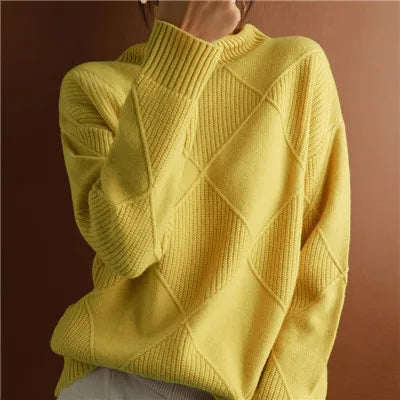 Damen Rippstrickpullover Relaxed Fit Freizeit Turtleneck
