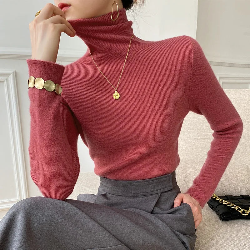 Damen Rollkragenpullover Slim Fit Winter