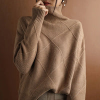 Damen Rippstrickpullover Relaxed Fit Freizeit Turtleneck
