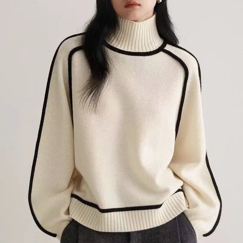 Damen Strickpullover Relaxed Fit Casual mit hohem Kragen