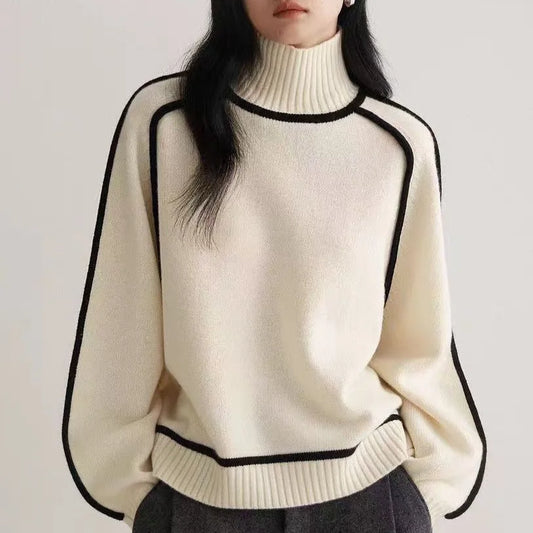 Damen Strickpullover Relaxed Fit Casual mit hohem Kragen