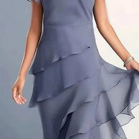 Mercy | Elegantes Midikleid für Damen mit Volantärmeln & Lagenrock | Rundhals & Tailliertes Design für Alltag & besondere Anlässe