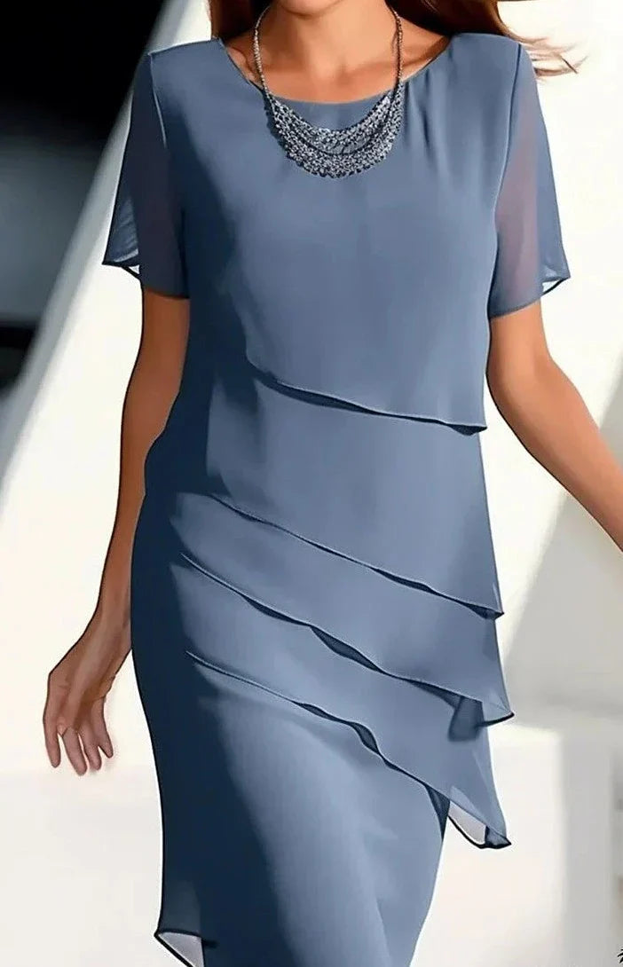 Mercy | Elegantes Midikleid für Damen mit Volantärmeln & Lagenrock | Rundhals & Tailliertes Design für Alltag & besondere Anlässe