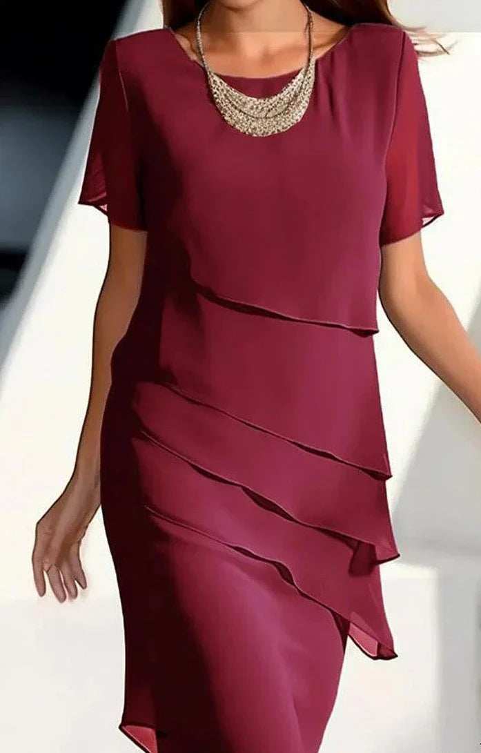 Mercy | Elegantes Midikleid für Damen mit Volantärmeln & Lagenrock | Rundhals & Tailliertes Design für Alltag & besondere Anlässe
